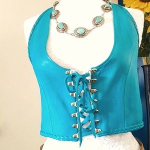 Gorgeous turquoise leather halter.